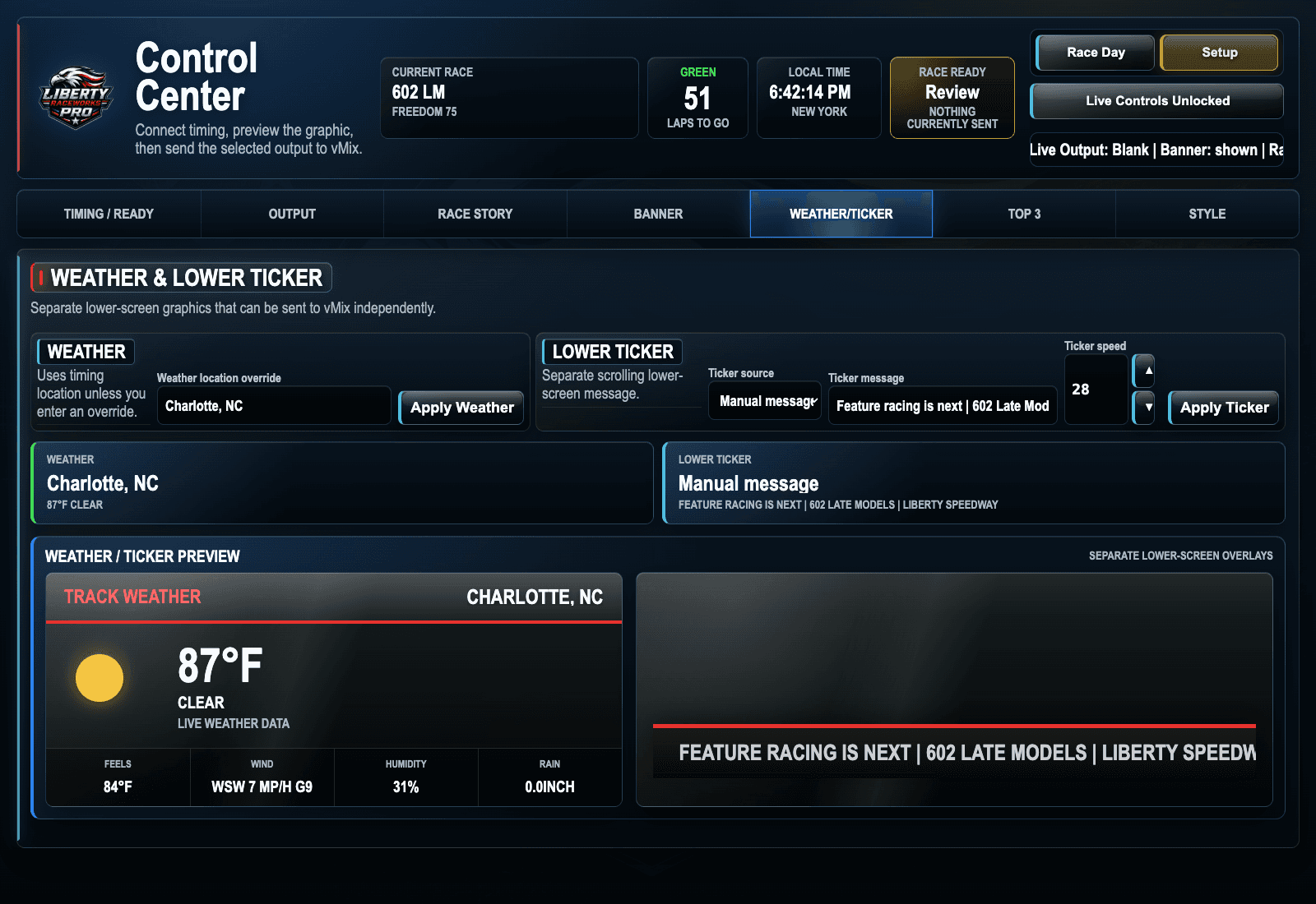 Weather and ticker preview